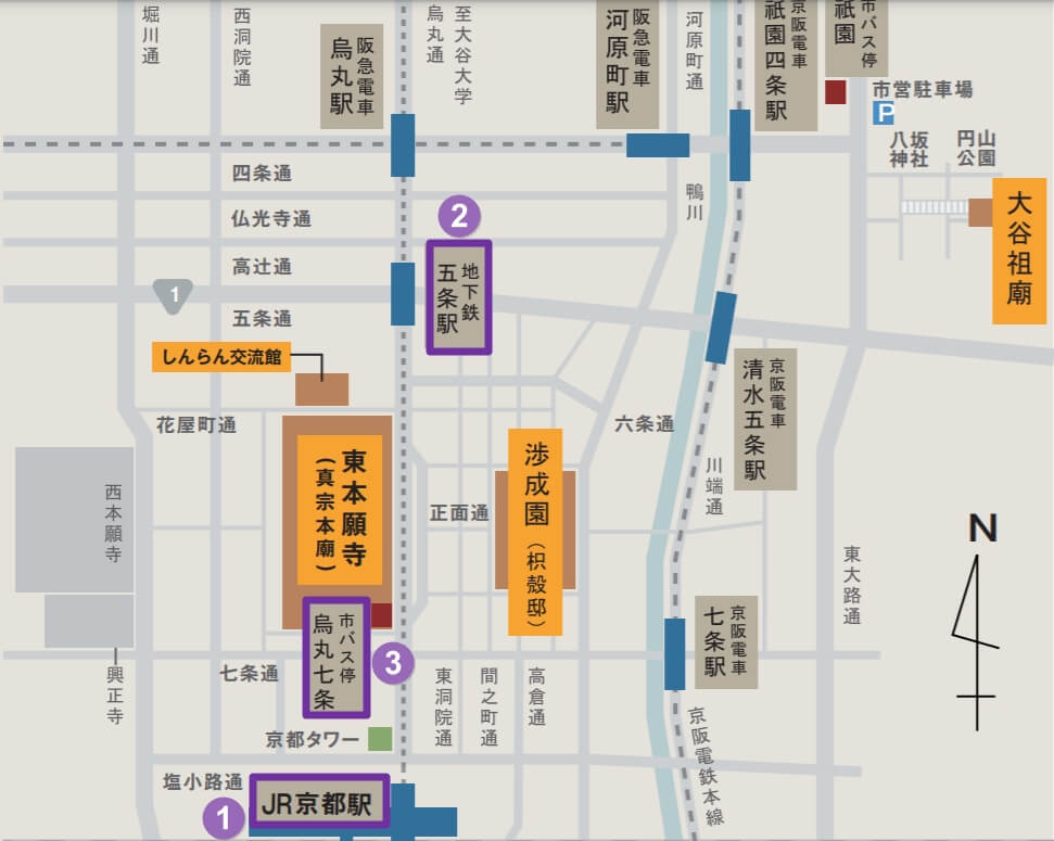 東本願寺交通路線圖
